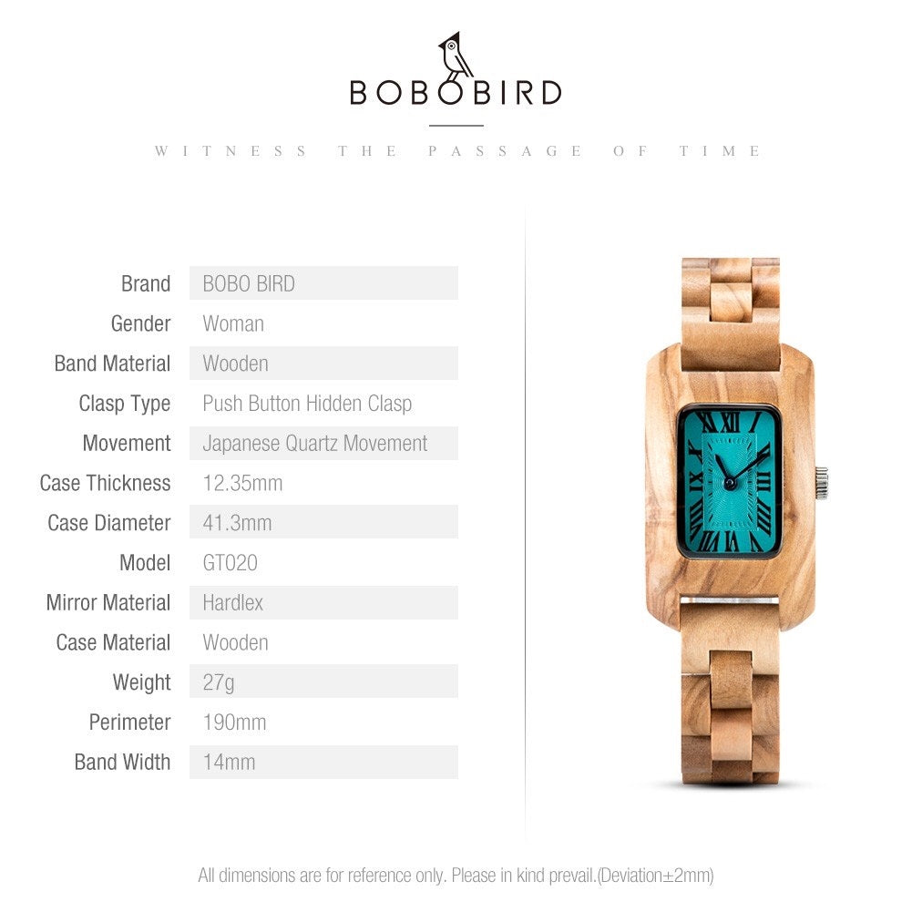 BOBO BIRD GT020 Wooden Watch for Women in Their 20s, 30s, and 40s, Quartz Movement, Hypoallergenic
