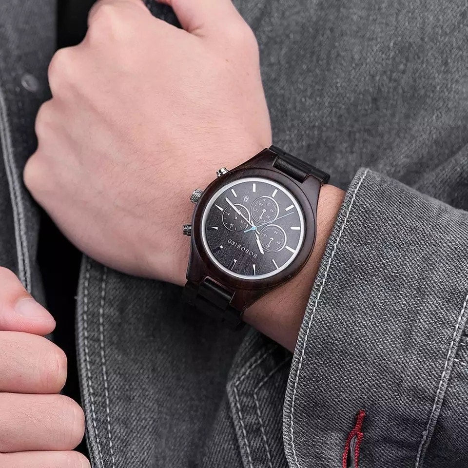 BOBO BIRD GT032 Wooden Watch for Men in their 40s and 50s, Chronograph Quartz Movement with Date Display