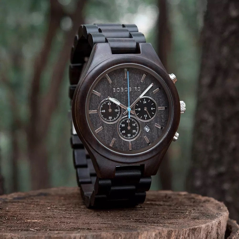 BOBO BIRD GT032 Wooden Watch for Men in their 40s and 50s, Chronograph Quartz Movement with Date Display