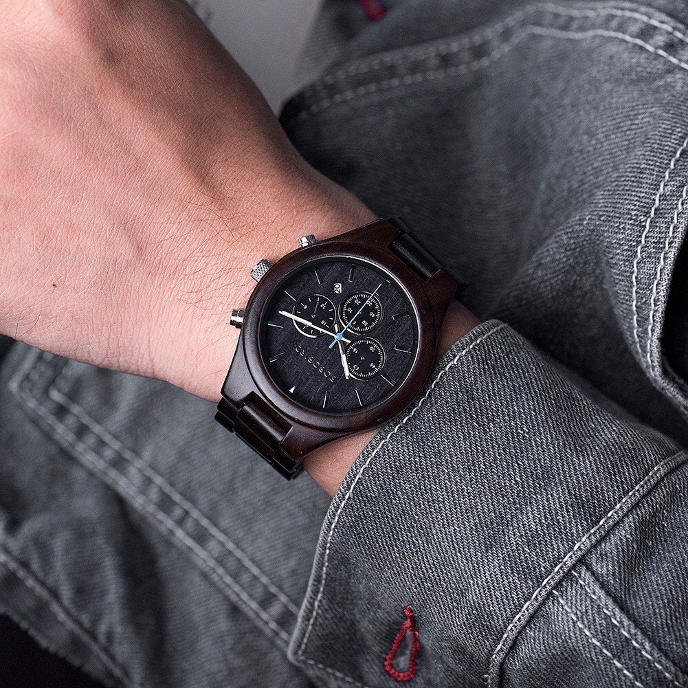BOBO BIRD GT032 Wooden Watch for Men in their 40s and 50s, Chronograph Quartz Movement with Date Display