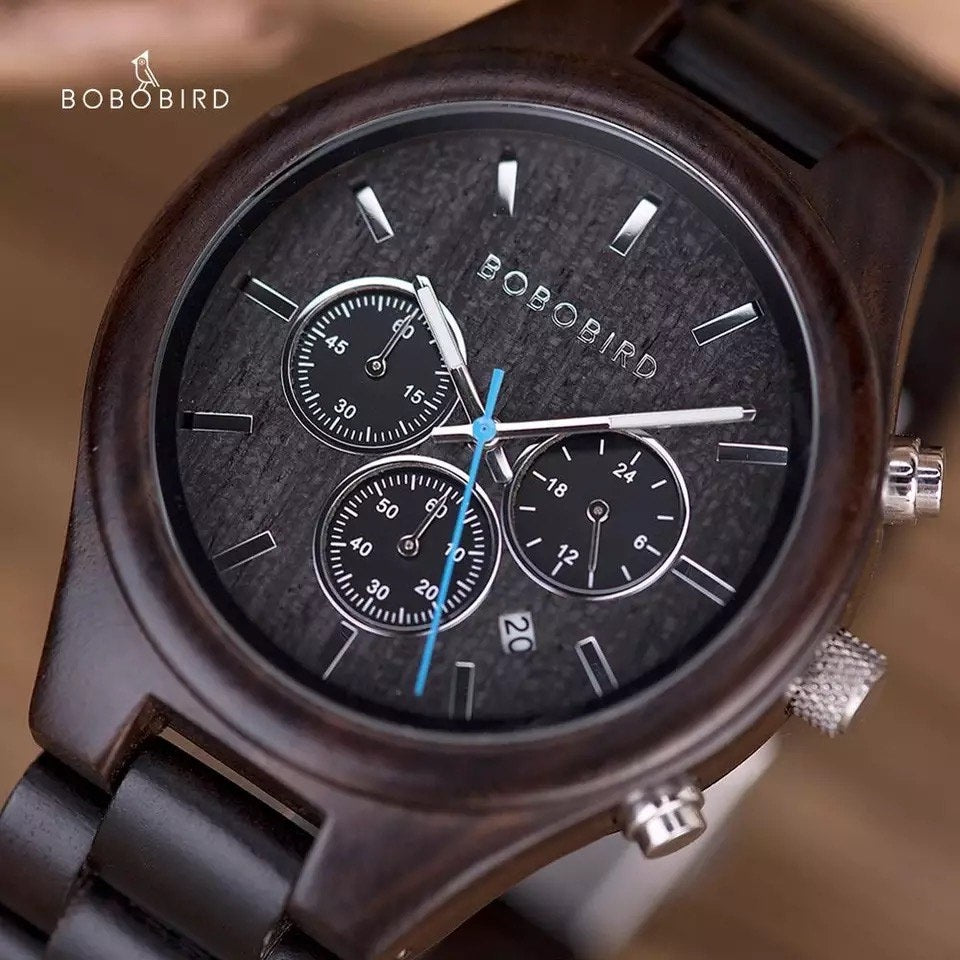 BOBO BIRD GT032 Wooden Watch for Men in their 40s and 50s, Chronograph Quartz Movement with Date Display