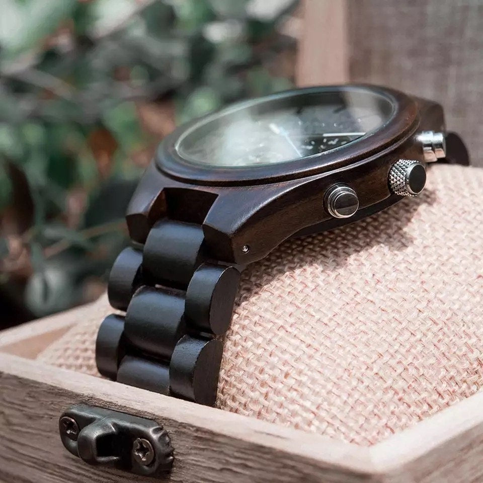 BOBO BIRD GT032 Wooden Watch for Men in their 40s and 50s, Chronograph Quartz Movement with Date Display
