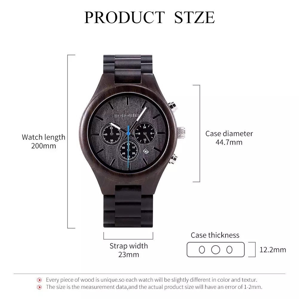 BOBO BIRD GT032 Wooden Watch for Men in their 40s and 50s, Chronograph Quartz Movement with Date Display