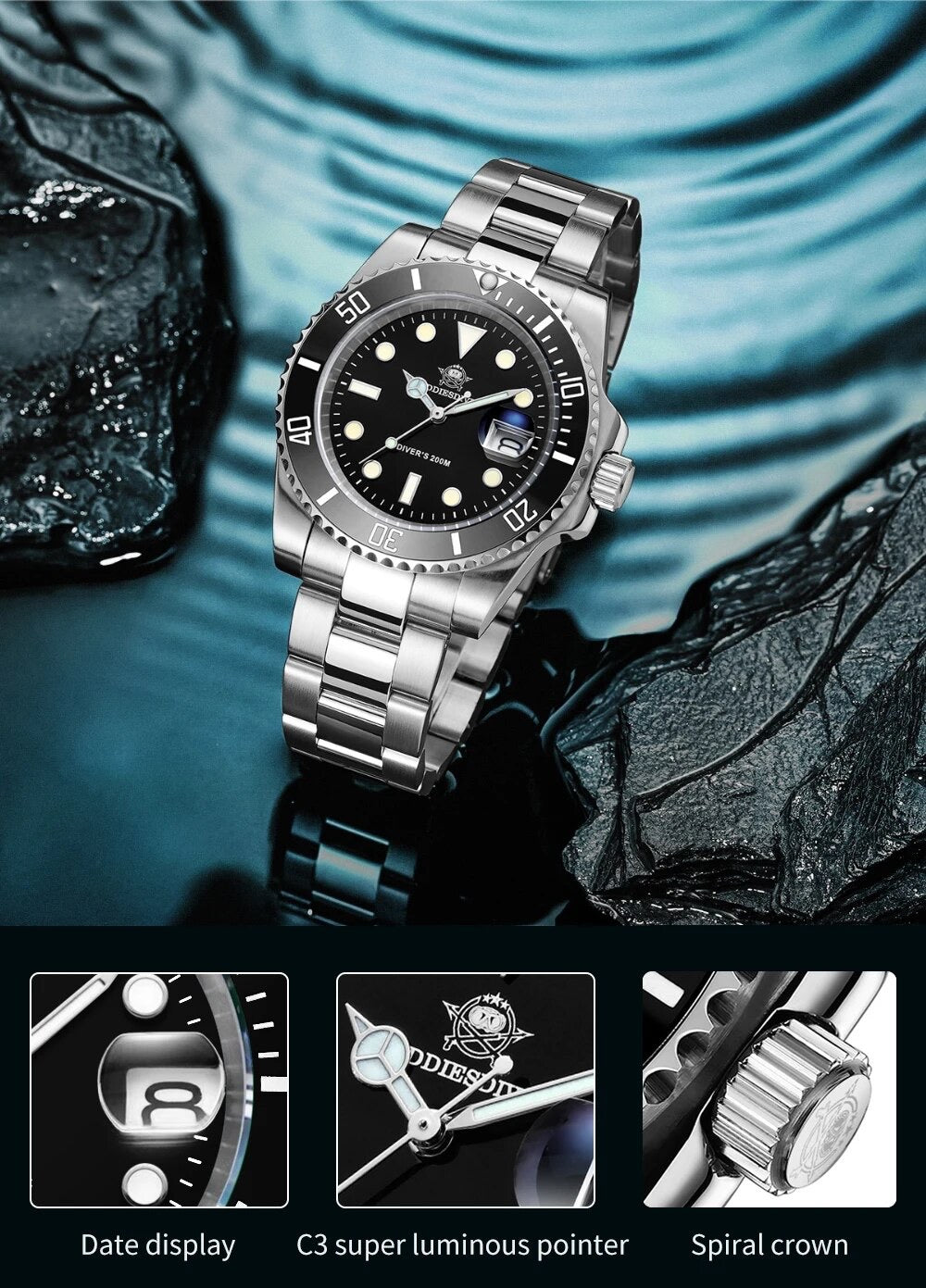 Men's Dive Watch, Water Resistant, Quartz, ADDIESDIVE, H3-2Q, Homage Watch for Men in Their 40s and 50s