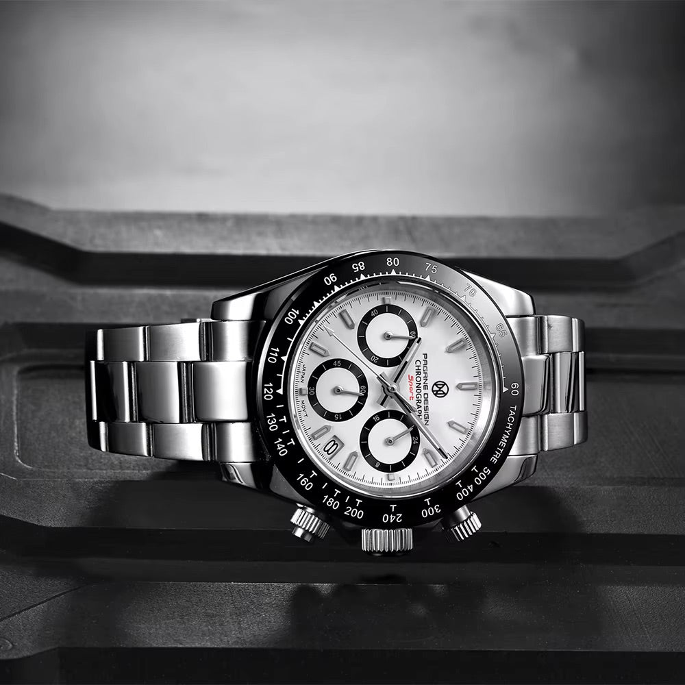 Men's Watch for Men in their 40s and 50s, Homage Chronograph Quartz Movement, with Japanese Instruction Manual, PAGRNE DESIGN PG-1644