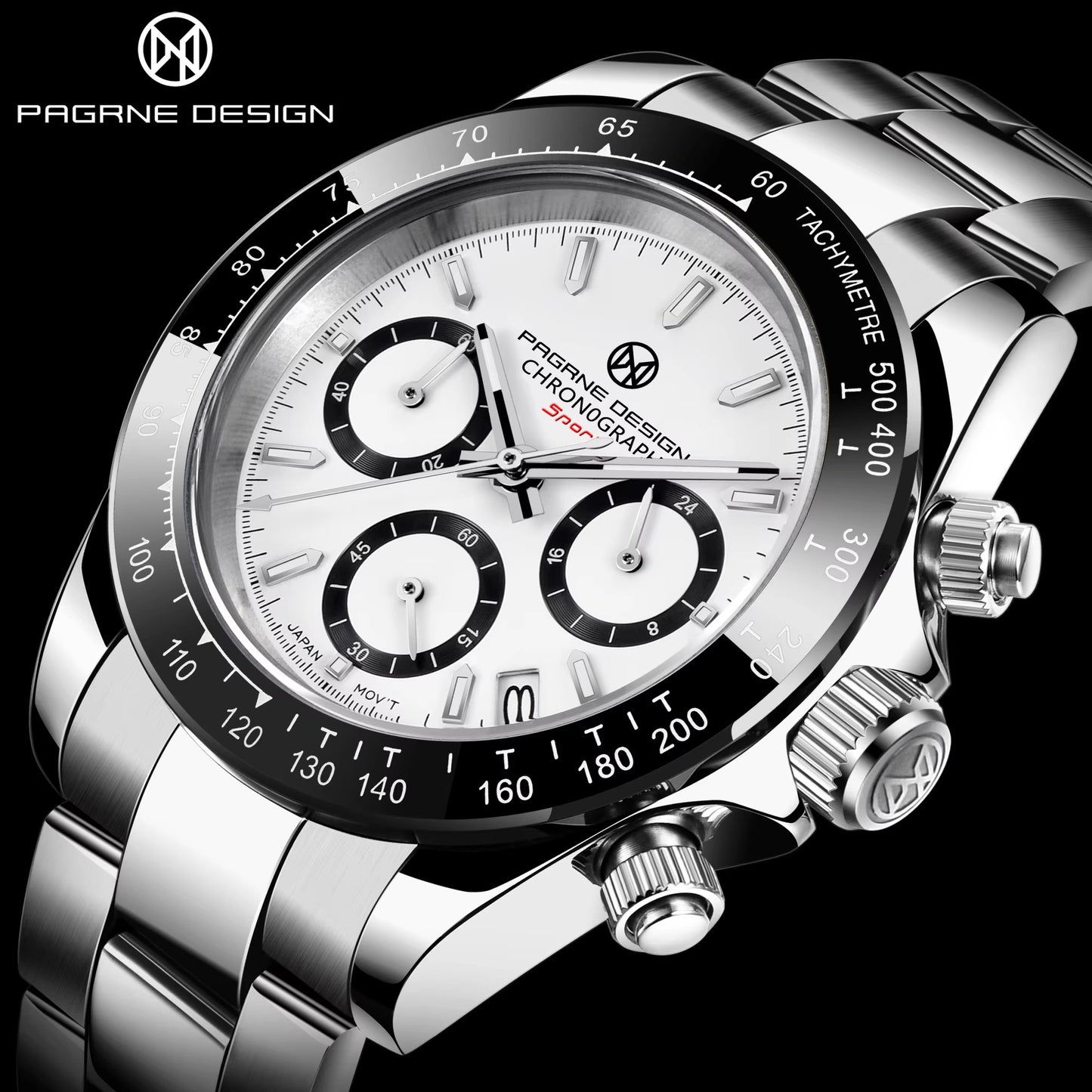 Men's Watch for Men in their 40s and 50s, Homage Chronograph Quartz Movement, with Japanese Instruction Manual, PAGRNE DESIGN PG-1644