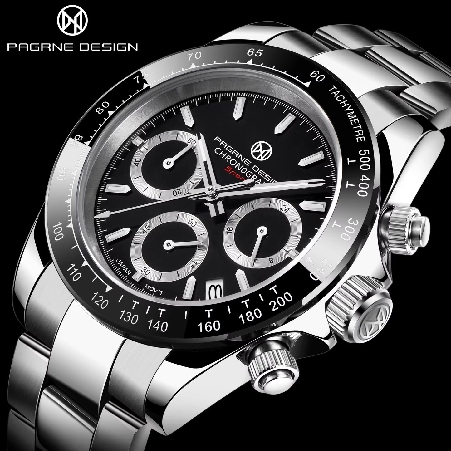 Men's Watch for Men in their 40s and 50s, Homage Chronograph Quartz Movement, with Japanese Instruction Manual, PAGRNE DESIGN PG-1644
