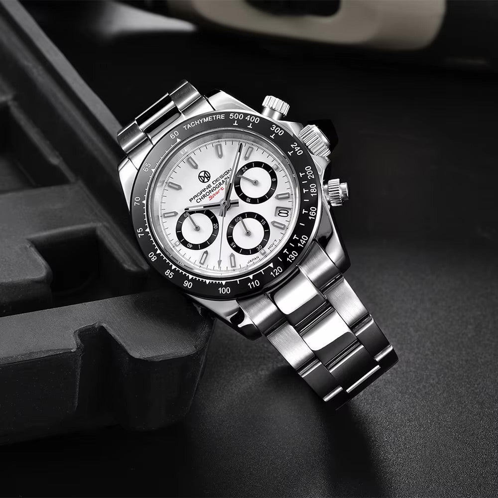 Men's Watch for Men in their 40s and 50s, Homage Chronograph Quartz Movement, with Japanese Instruction Manual, PAGRNE DESIGN PG-1644