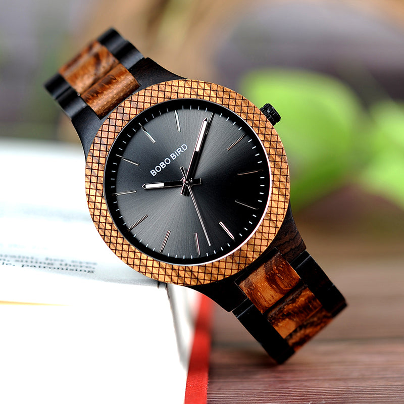 BOBO BIRD D30 Wooden Watch for Men in Their 40s and 50s, Hypoallergenic, Black Dial