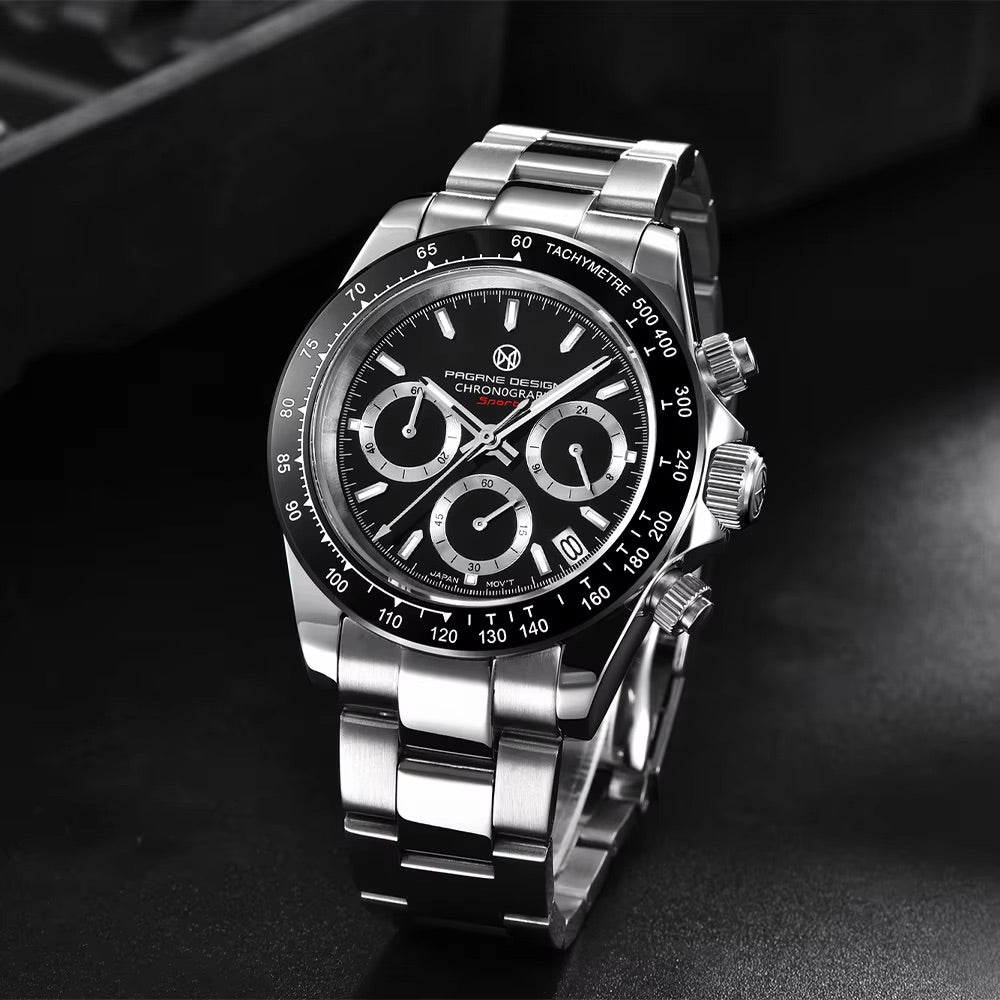 Men's Watch for Men in their 40s and 50s, Homage Chronograph Quartz Movement, with Japanese Instruction Manual, PAGRNE DESIGN PG-1644