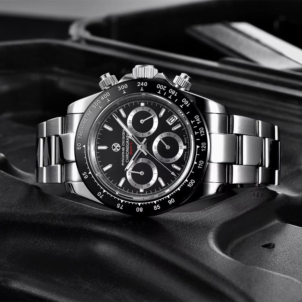 Men's Watch for Men in their 40s and 50s, Homage Chronograph Quartz Movement, with Japanese Instruction Manual, PAGRNE DESIGN PG-1644
