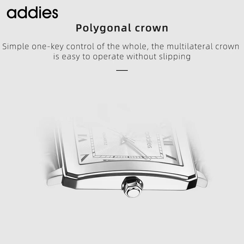 Men's Quartz Homage Watch for Men in their 40s and 50s, Black Leather Strap, Rectangular D-Buckle, ADDIESDIVE MY-RM05