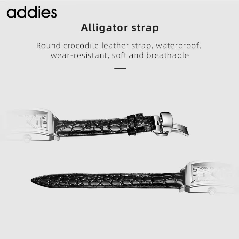 Men's Quartz Homage Watch for Men in their 40s and 50s, Black Leather Strap, Rectangular D-Buckle, ADDIESDIVE MY-RM05