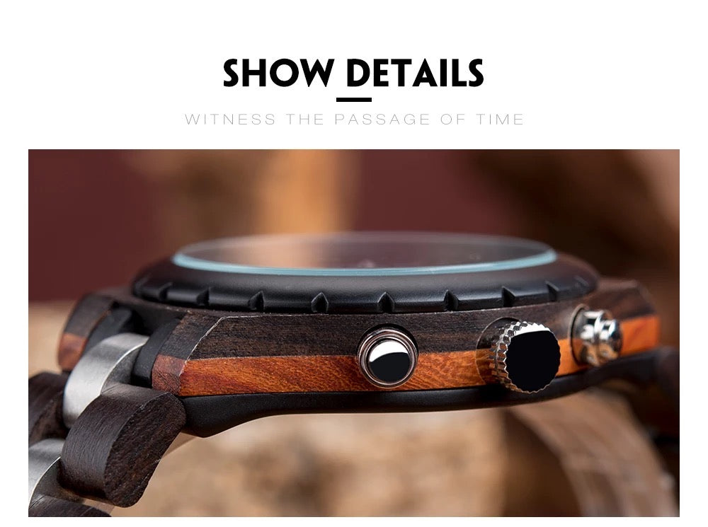 BOBO BIRD Sun and Moon GT-111 Wooden Quartz Chronograph Watch for Men in their 40s and 50s