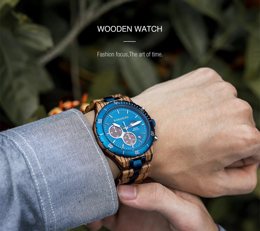 BOBO BIRD Sun and Moon GT-111 Wooden Quartz Chronograph Watch for Men in their 40s and 50s