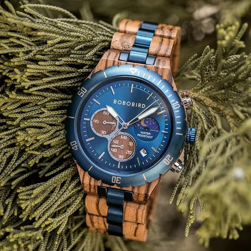 BOBO BIRD Sun and Moon GT-111 Wooden Quartz Chronograph Watch for Men in their 40s and 50s
