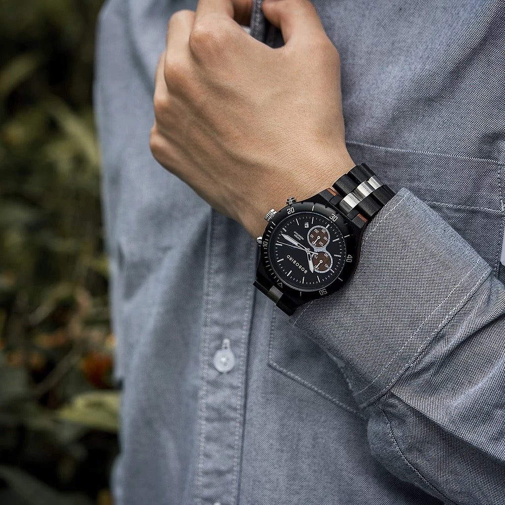 BOBO BIRD Sun and Moon GT-111 Wooden Quartz Chronograph Watch for Men in their 40s and 50s