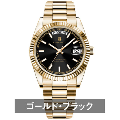 自動巻き腕時計 メンズ 40代 50代 オマージュウォッチ デイデイト 機械式 手巻き 36mm アイスブルー CORGEUT 2029