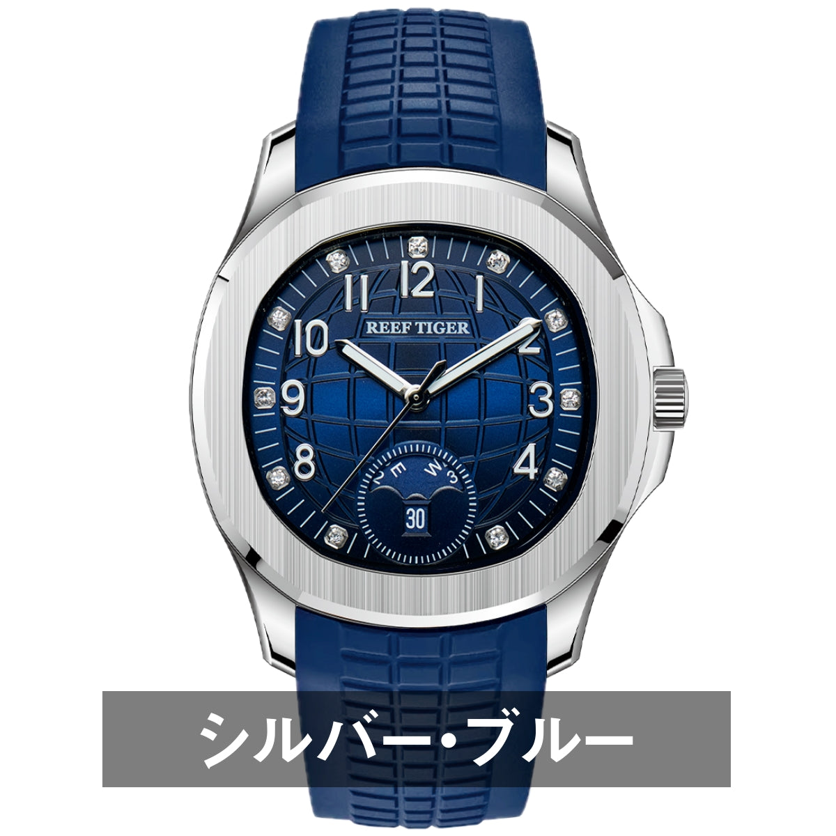 自動巻き腕時計 メンズ オマージュウォッチ 機械式 手巻き 日付 曜日 デイデイト ラバーベルト REEF TIGER RGA1805