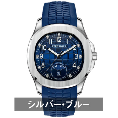 自動巻き腕時計 メンズ オマージュウォッチ 機械式 手巻き 日付 曜日 デイデイト ラバーベルト REEF TIGER RGA1805