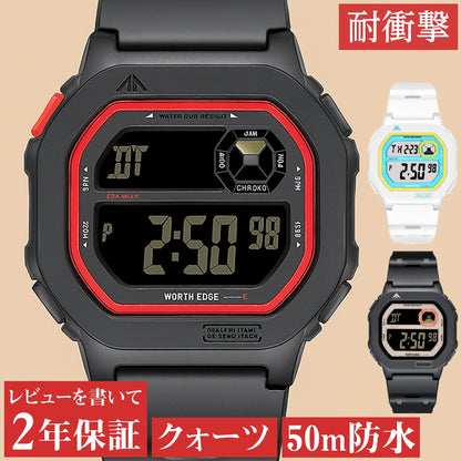 腕時計 メンズ デジタル 防水 クォーツ 軽量 見やすい アラーム オートカレンダー ストップウォッチ NORTH EDGE X1
