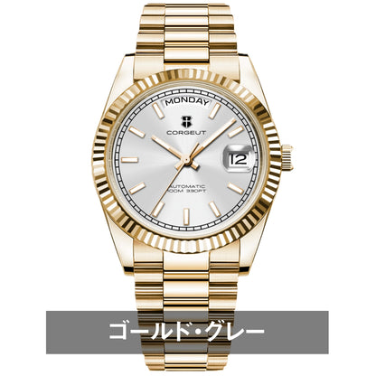 自動巻き腕時計 メンズ 40代 50代 オマージュウォッチ デイデイト 機械式 手巻き 36mm アイスブルー CORGEUT 2029