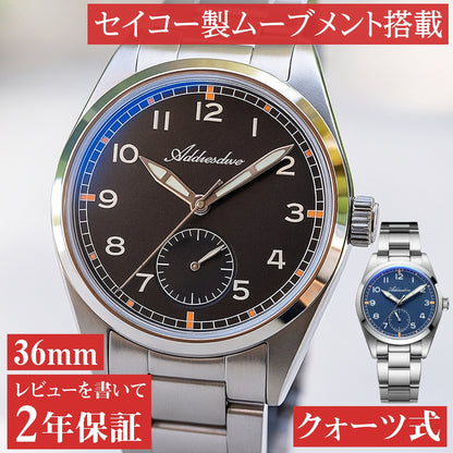腕時計 メンズ パイロットウォッチ クォーツ 40代 50代 オマージュウォッチ 36mm 24時間計 ADDIESDIVE AD2099