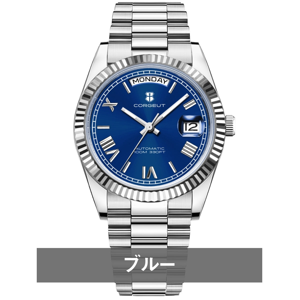 腕時計 メンズ 機械式 自動巻き 40代 50代 オマージュウォッチ デイデイト 手巻き 36mm 日付 曜日 CORGEUT 6002