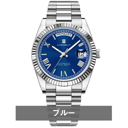 腕時計 メンズ 機械式 自動巻き 40代 50代 オマージュウォッチ デイデイト 手巻き 36mm 日付 曜日 CORGEUT 6002