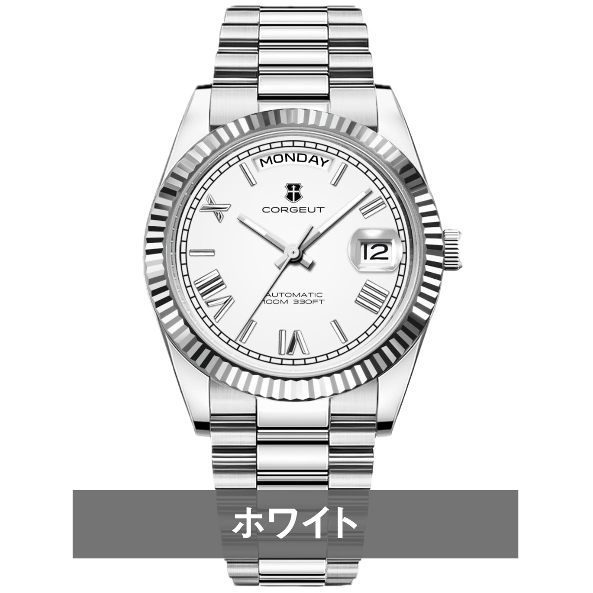 腕時計 メンズ 機械式 自動巻き 40代 50代 オマージュウォッチ デイデイト 手巻き 36mm 日付 曜日 CORGEUT 6002