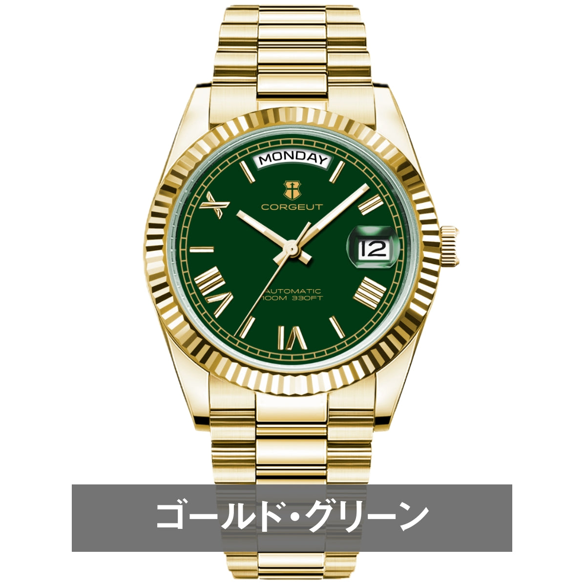 腕時計 メンズ 機械式 自動巻き 40代 50代 オマージュウォッチ デイデイト 手巻き 36mm 日付 曜日 CORGEUT 6002