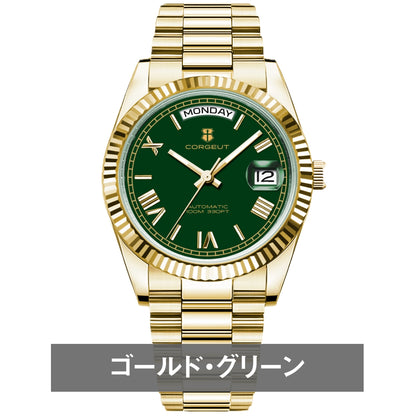 腕時計 メンズ 機械式 自動巻き 40代 50代 オマージュウォッチ デイデイト 手巻き 36mm 日付 曜日 CORGEUT 6002