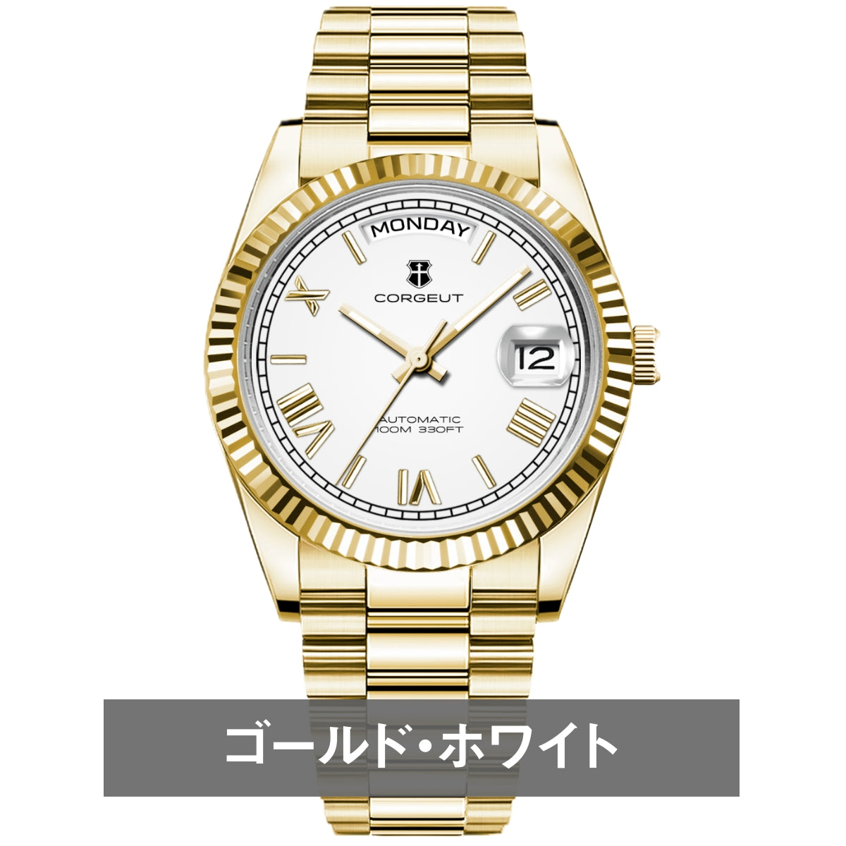 腕時計 メンズ 機械式 自動巻き 40代 50代 オマージュウォッチ デイデイト 手巻き 36mm 日付 曜日 CORGEUT 6002