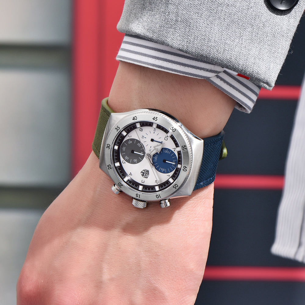 腕時計 メンズ 40代 50代 クロノグラフ クォーツ ナイロンベルト 革 回転ベゼル 5気圧防水 Rolls Timi RT-7932
