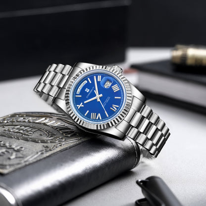 腕時計 メンズ 機械式 自動巻き 40代 50代 オマージュウォッチ デイデイト 手巻き 36mm 日付 曜日 CORGEUT 6002