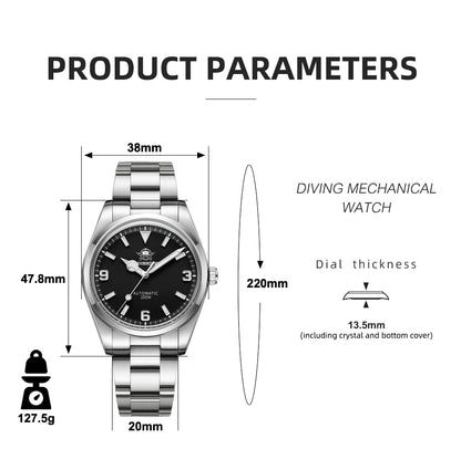 自動巻き腕時計 メンズ 40代 50代 オマージュウォッチ 機械式 手巻き 防水 38mm マット仕上げ ADDIESDIVE AD2112