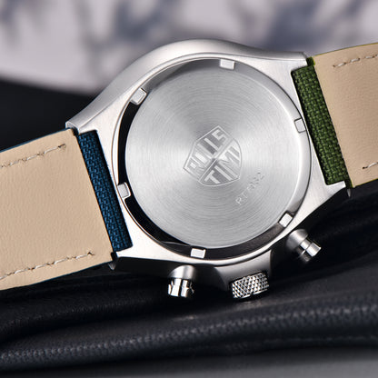 腕時計 メンズ 40代 50代 クロノグラフ クォーツ ナイロンベルト 革 回転ベゼル 5気圧防水 Rolls Timi RT-7932