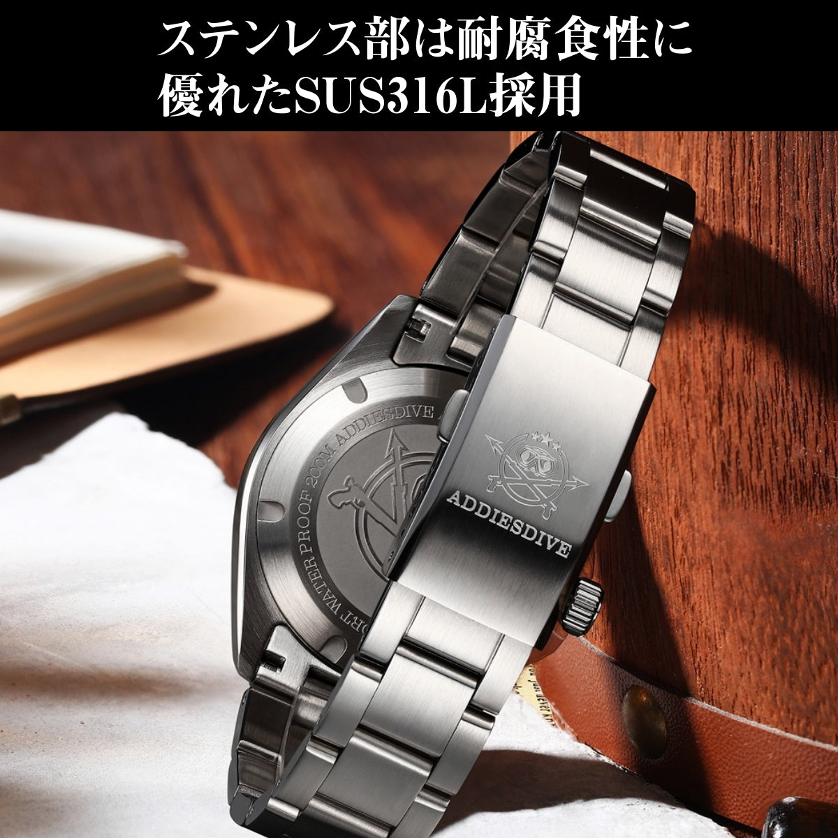 腕時計 メンズ 40代 50代 GMT 防水 クォーツ スイス製ムーブメント オマージュウォッチ カレンダー 38mm ADDIESDIVE AD2063