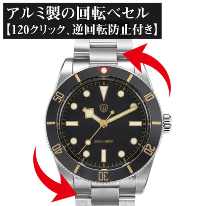 腕時計 メンズ 40代 50代 オマージュウォッチ クォーツ 20気圧防水 37mm アルミベゼル WATCHDIVES WD7922