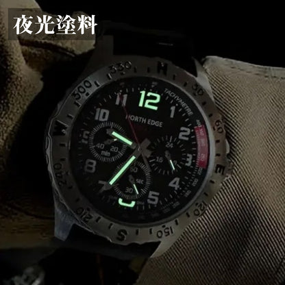 腕時計 メンズ ソーラー 方位ベゼル クロノグラフ 24時間計 5気圧防水 NORTH EDGE MACH2