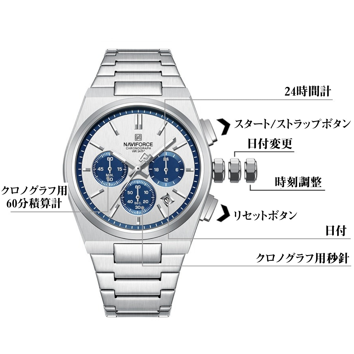 ペアウォッチ カップル 夫婦 クォーツ クロノグラフ ペア価格 日付 プレゼント ギフト NAVIFORCE NF8048