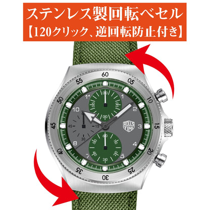 腕時計 メンズ 40代 50代 クロノグラフ クォーツ ナイロンベルト 革 回転ベゼル 5気圧防水 Rolls Timi RT-7932