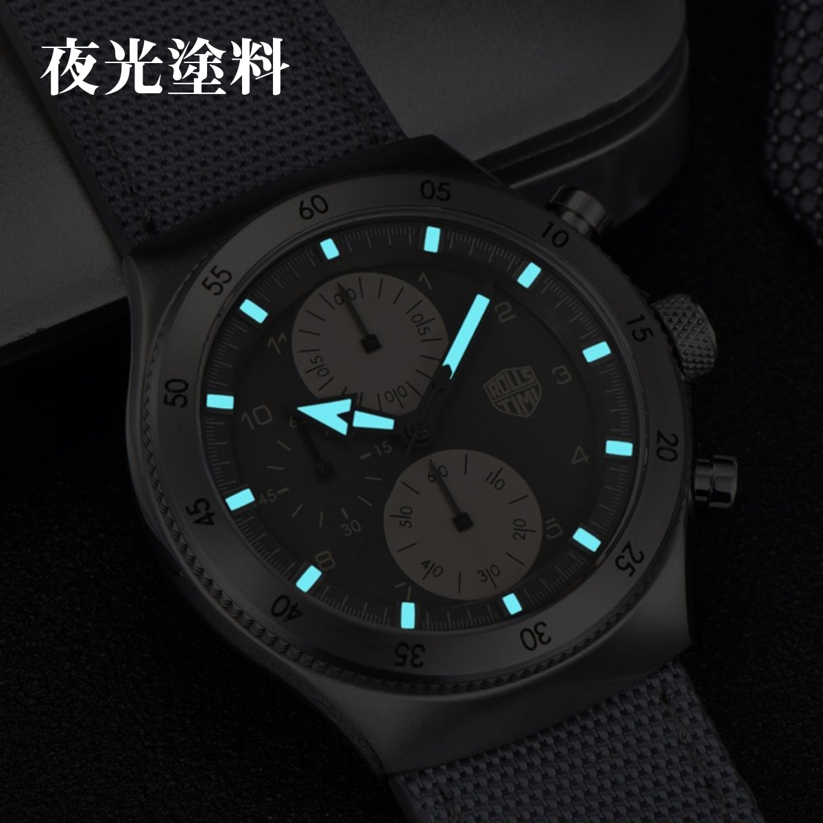 腕時計 メンズ 40代 50代 クロノグラフ クォーツ ナイロンベルト 革 回転ベゼル 5気圧防水 Rolls Timi RT-7932