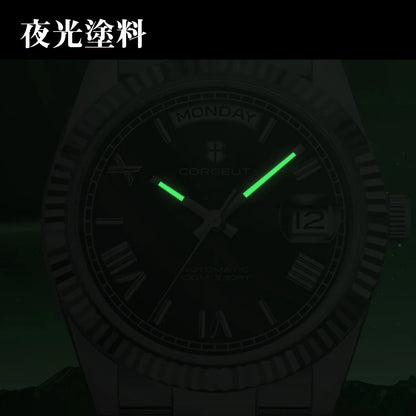 腕時計 メンズ 機械式 自動巻き 40代 50代 オマージュウォッチ デイデイト 手巻き 36mm 日付 曜日 CORGEUT 6002