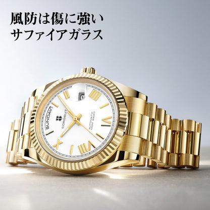 腕時計 メンズ 機械式 自動巻き 40代 50代 オマージュウォッチ デイデイト 手巻き 36mm 日付 曜日 CORGEUT 6002