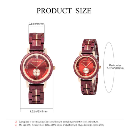 BOBO BIRD GT126 Wooden Watch for Women in Their 20s, 30s, and 40s, Quartz Movement with Small Seconds