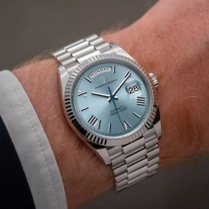 腕時計 メンズ 40代 50代 CADISEN オマージュウォッチ デイデイト 機械式 自動巻き 手巻き付き アイスブルー 父の日 C8185G