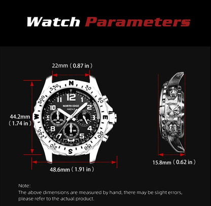 腕時計 メンズ ソーラー 方位ベゼル クロノグラフ 24時間計 5気圧防水 NORTH EDGE MACH2