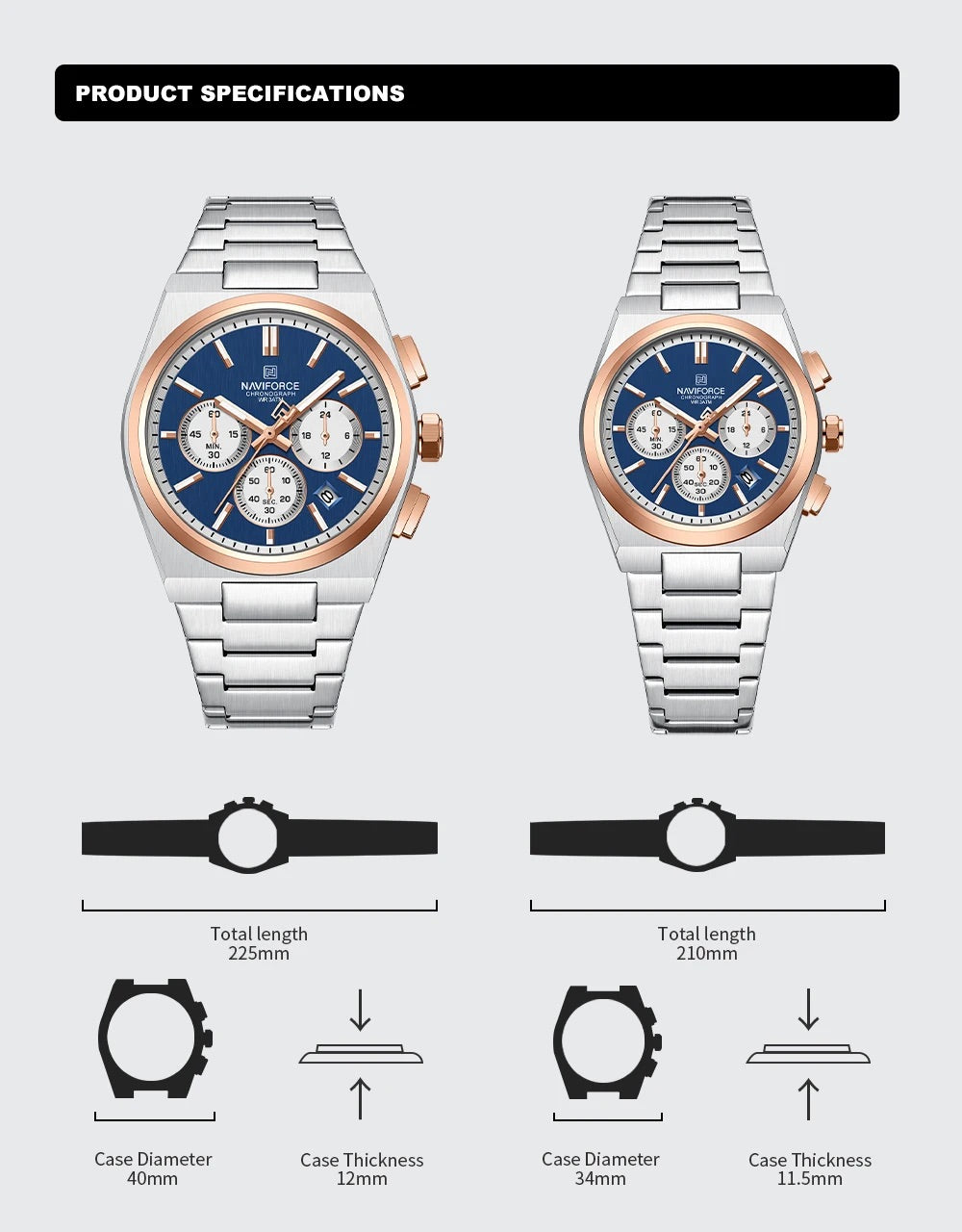 ペアウォッチ カップル 夫婦 クォーツ クロノグラフ ペア価格 日付 プレゼント ギフト NAVIFORCE NF8048