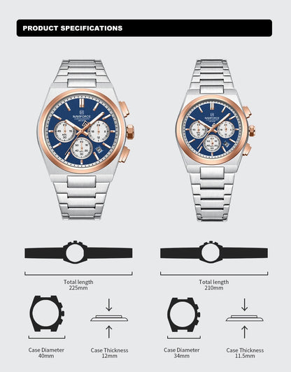 ペアウォッチ カップル 夫婦 クォーツ クロノグラフ ペア価格 日付 プレゼント ギフト NAVIFORCE NF8048